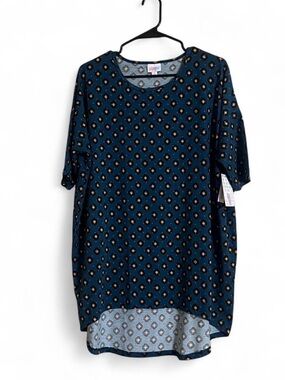 LuLaRoe Tunic Top Sz M IRMA Geometric Print High/Low Hem Short Sleeves Oversized